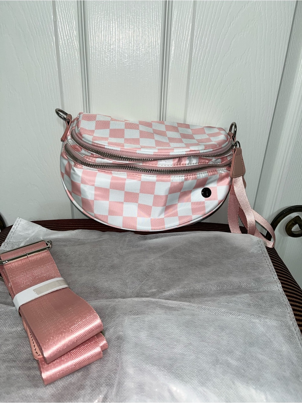 Lemon Drop Shop Pink Checkered Mini Crossbody Bum Bag